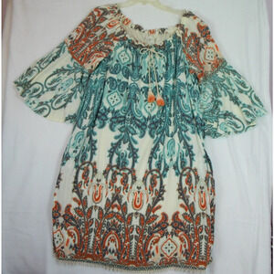 Old Navy Boho Mini Dress Paisley Peasant Short Sleeves Tassels Size‎ 22/24 Plus